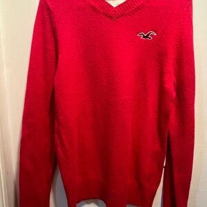 Hollister Bright Red V-Neck Sweater
